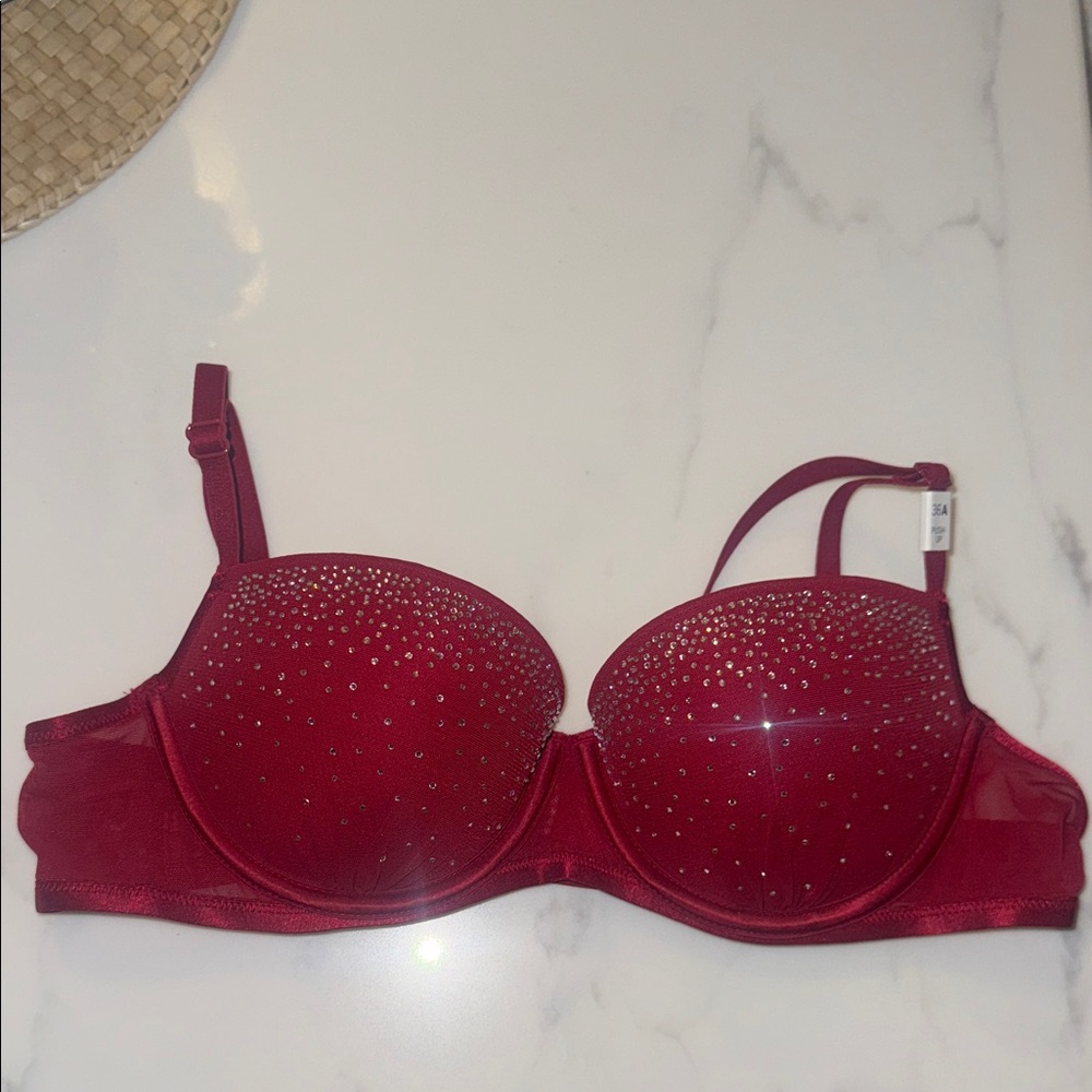 Victoria's Secret Garnet Red Rhinestone Demi Bra